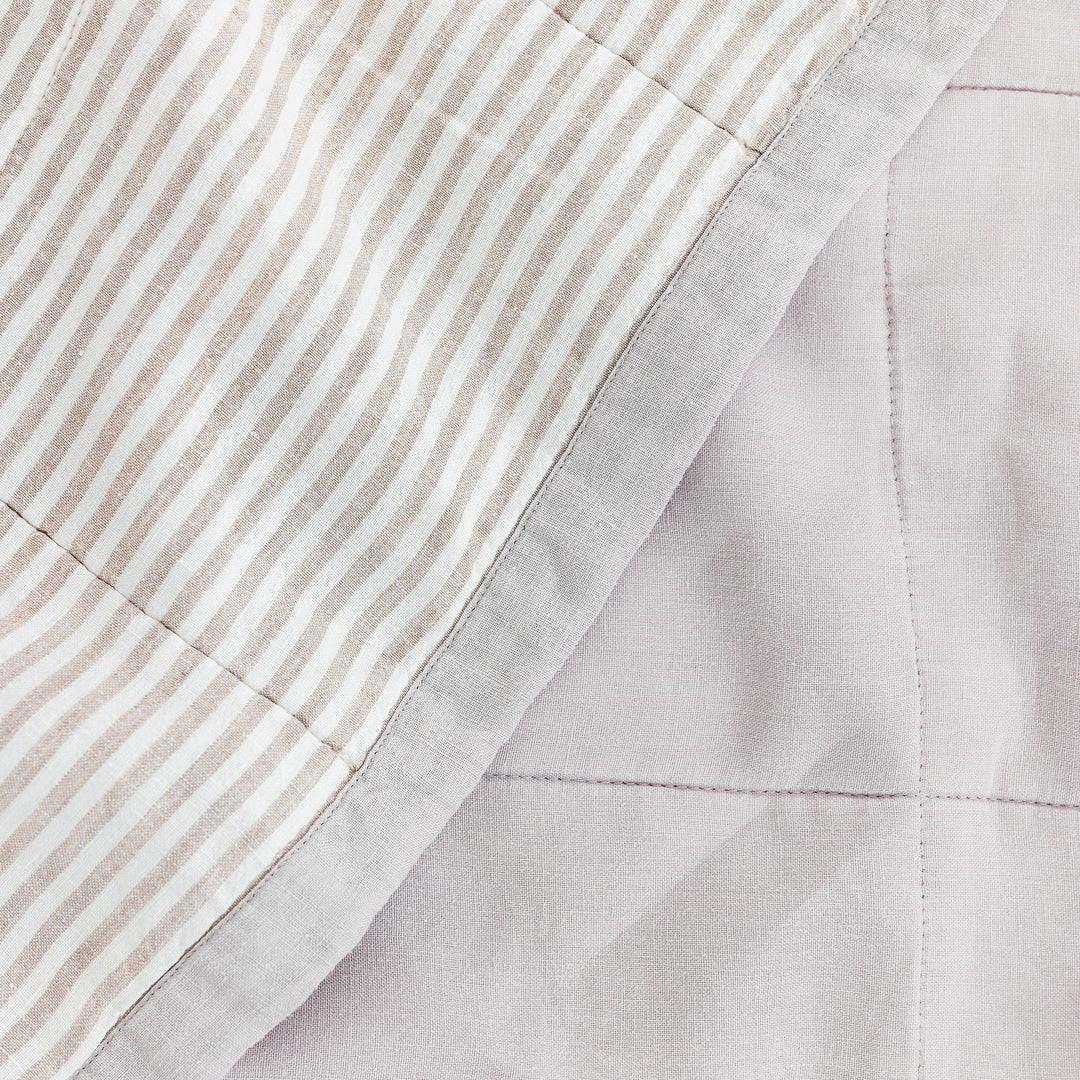Lilac Purple & Grey Stripes Linen Quilt