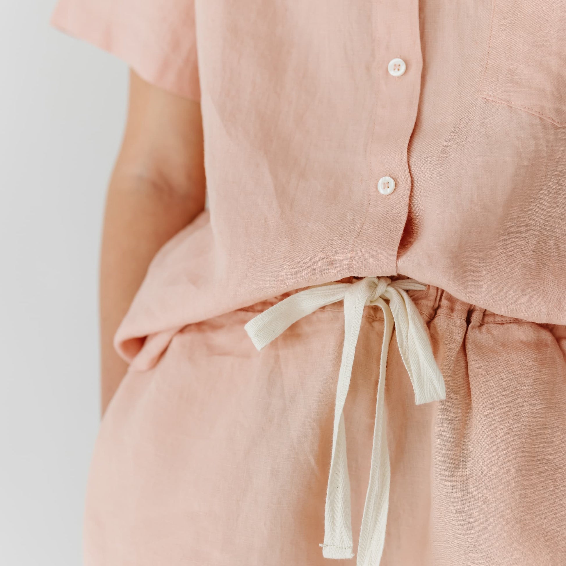 Foxtrot Home French Flax Linen Summer Pyjamas in Peach