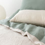 Foxtrot Home French Flax Linen bedroom styled with Sand Stripes Duvet
