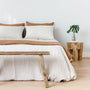 Foxtrot Home French Flax Linen bedroom styled with Sand Stripes Duvet