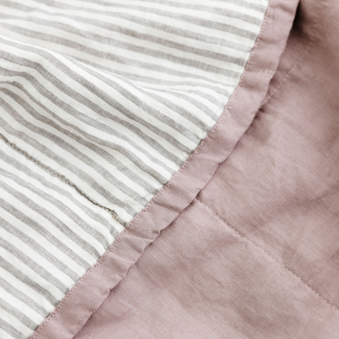 Rosewood Pink & Grey Stripes Linen Quilt