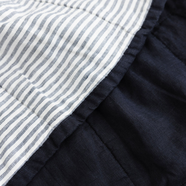 Navy & Blue Stripes Linen Quilt