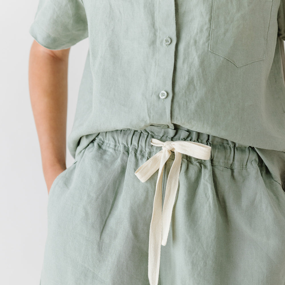 Foxtrot Home French Flax Linen Summer Pyjamas in Sage
