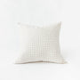 Foxtrot Home French Flax Linen styled in a bedroom with Malt Brown Grid Cushion Cover.