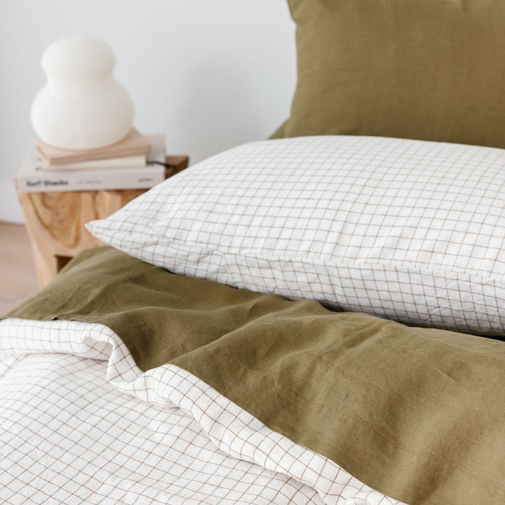 Malt Brown Grid Linen Pillowcases