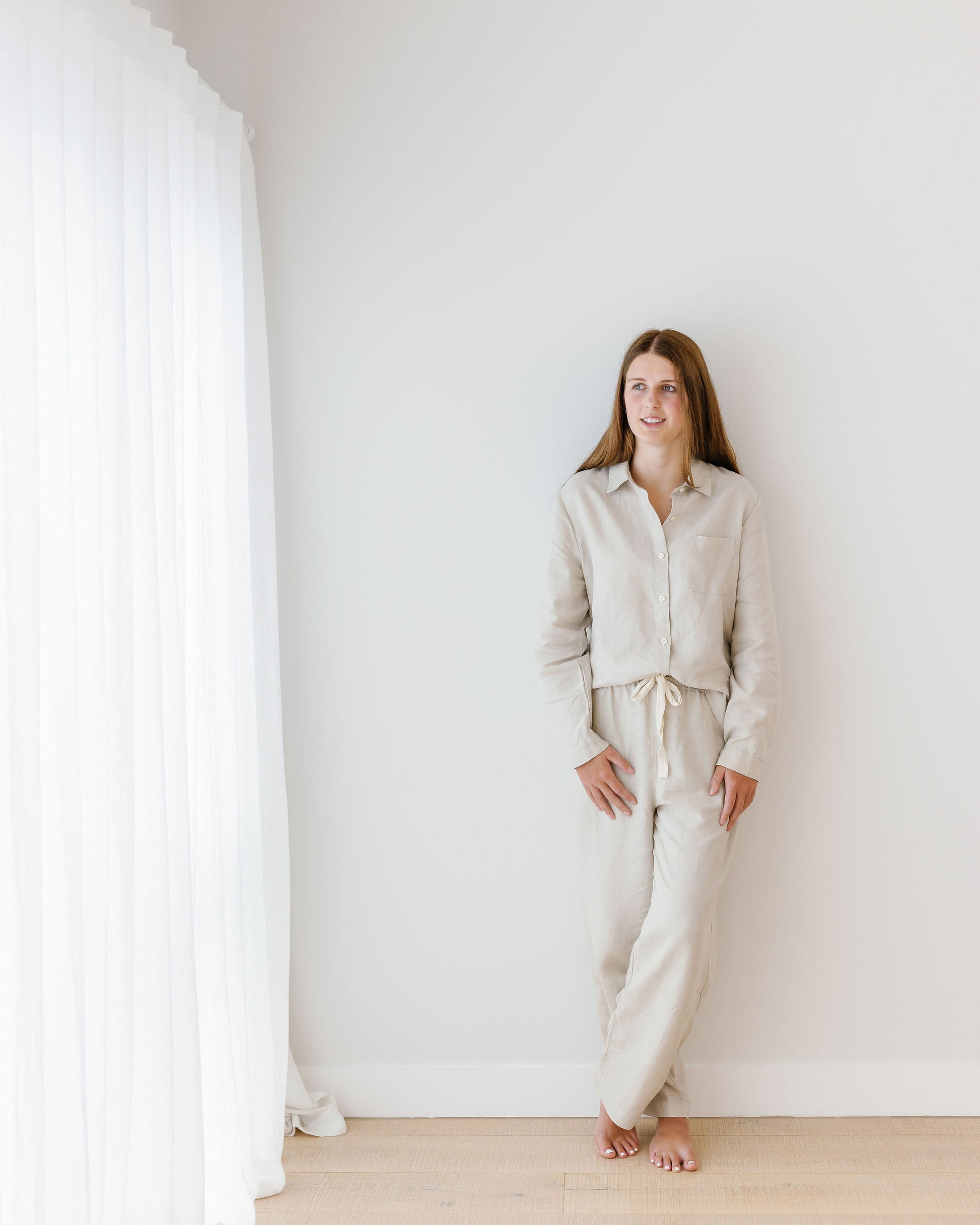 Foxtrot Home French Flax Linen Winter Pyjamas in Stone