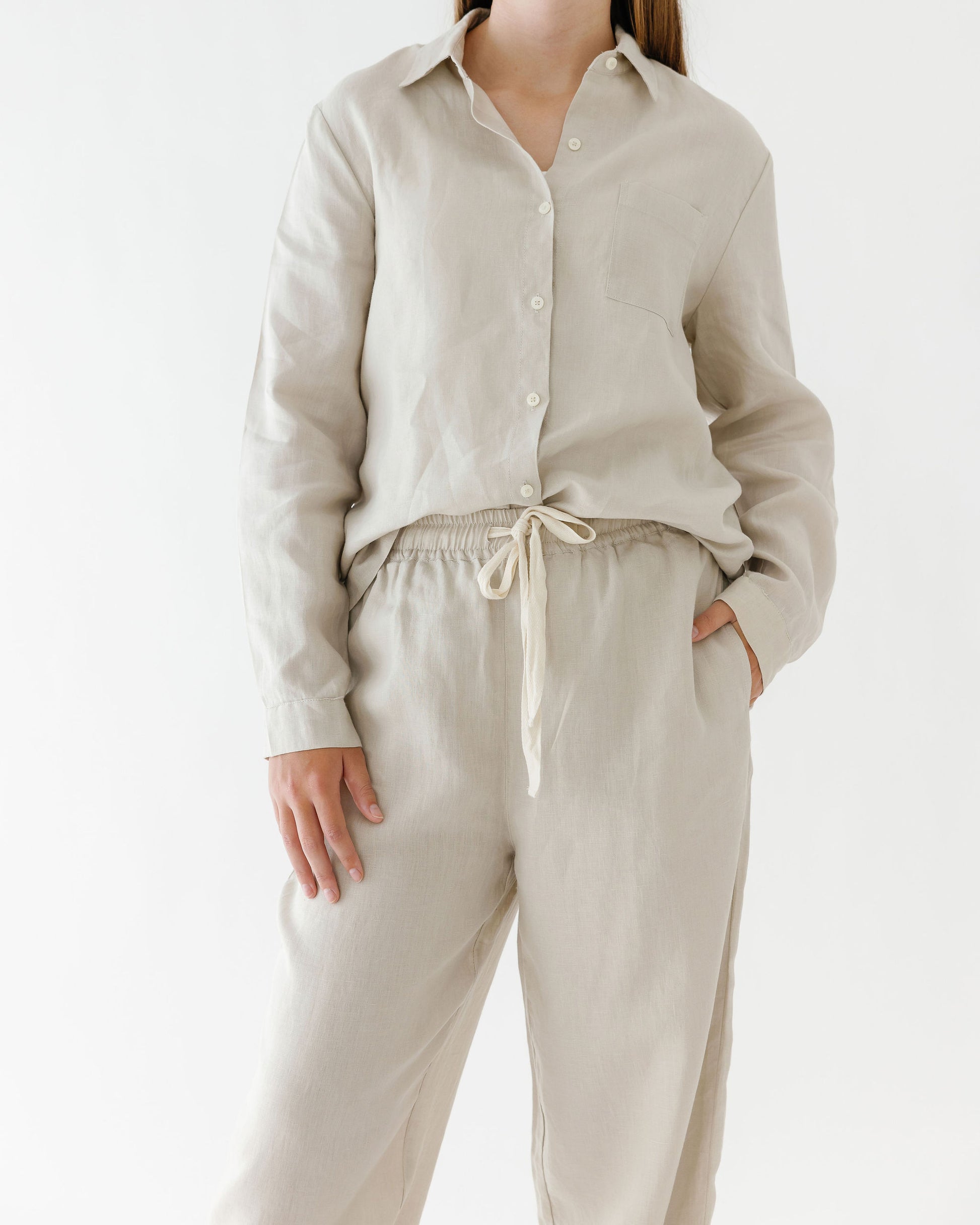 Foxtrot Home French Flax Linen Winter Pyjamas in Stone