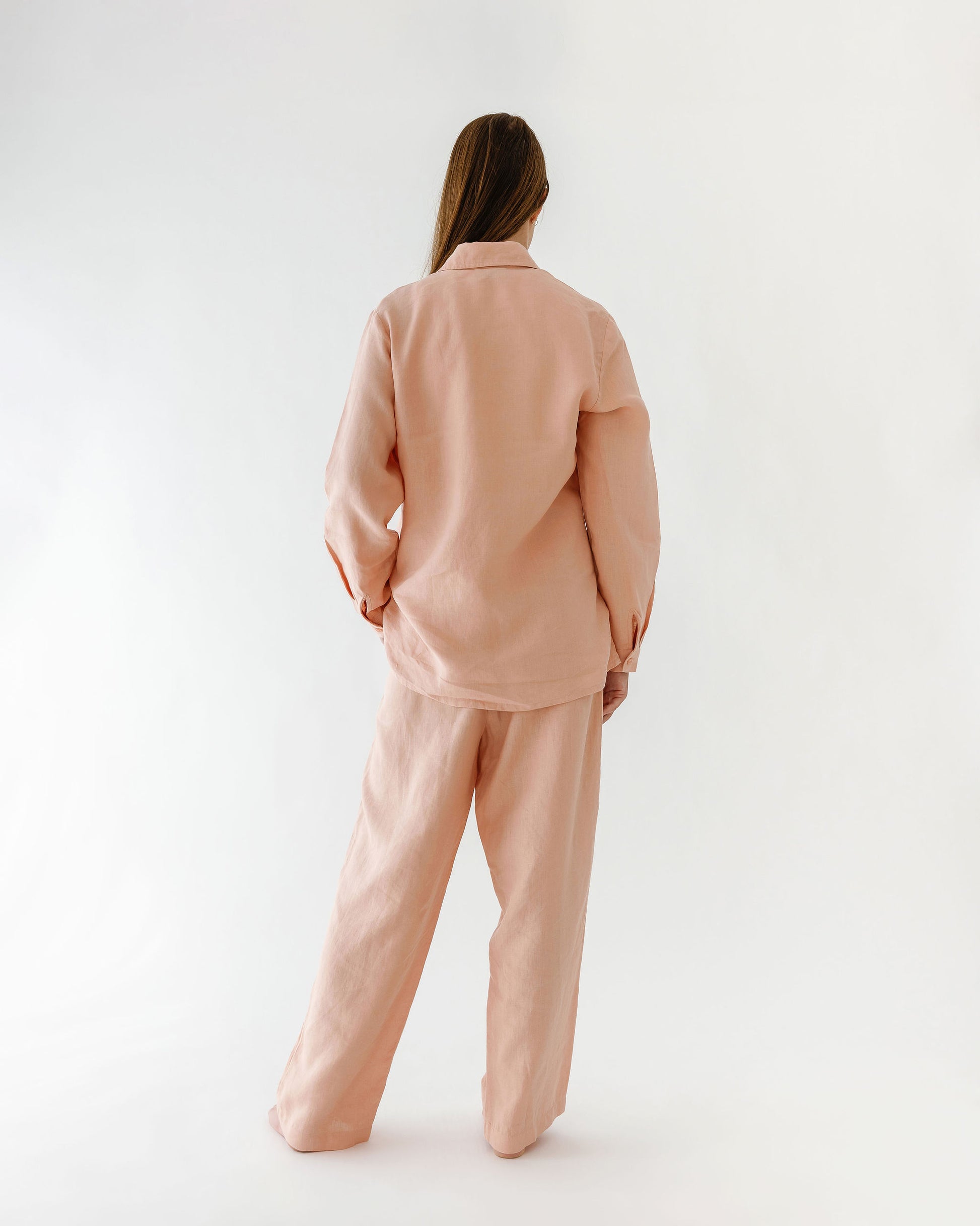 Foxtrot Home French Flax Linen Winter Pyjamas in Peach