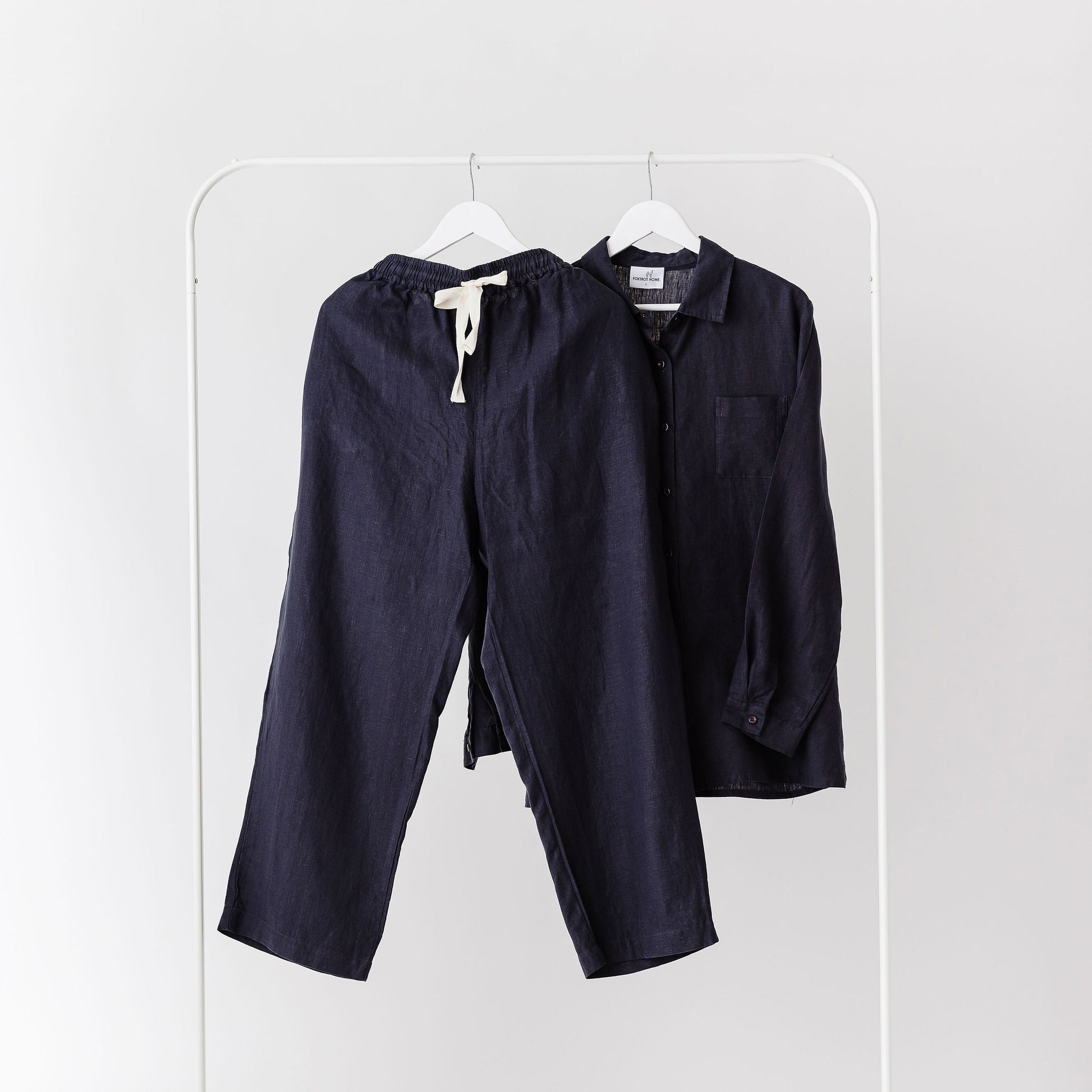 Foxtrot Home French Flax Linen Winter Pyjamas in Midnight