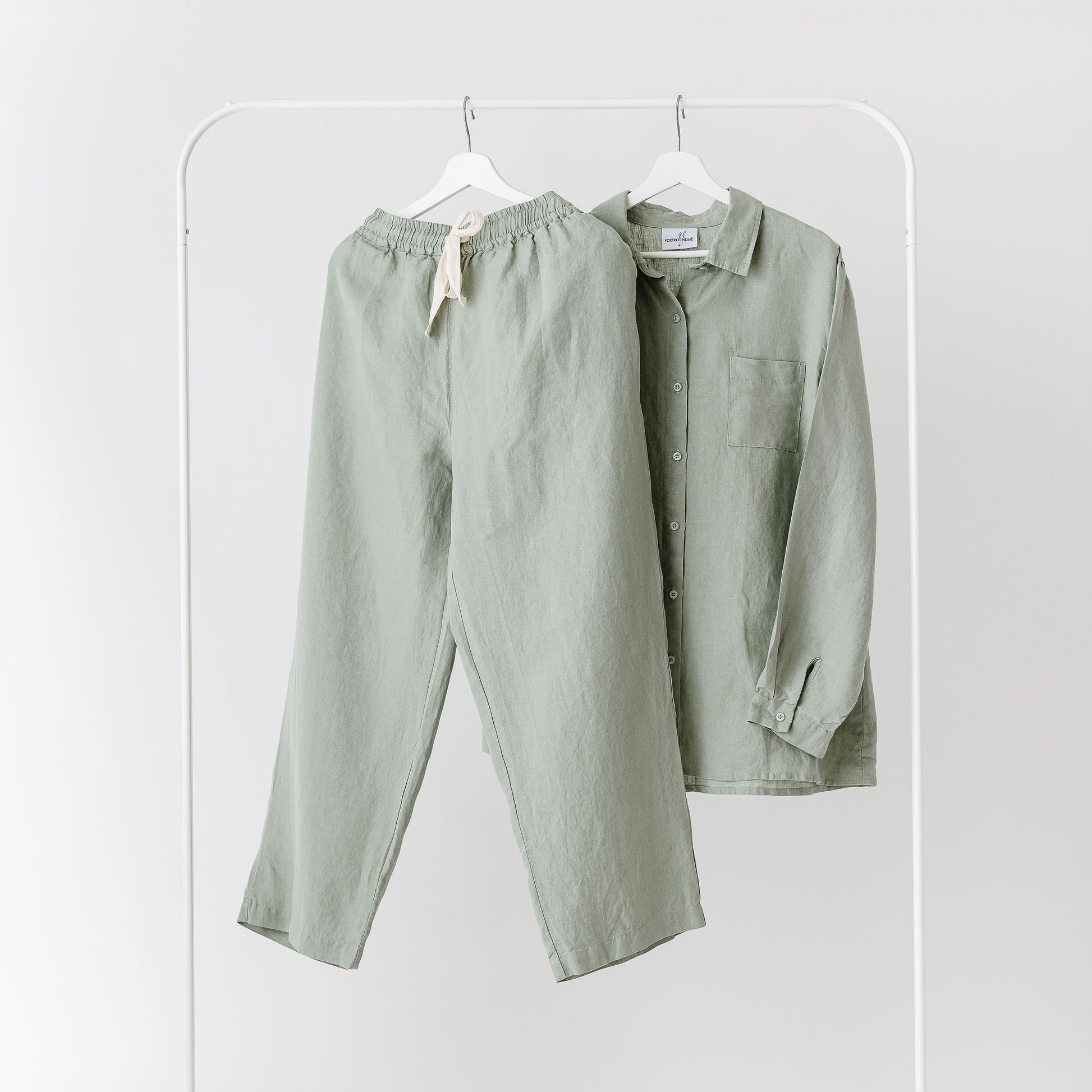 Foxtrot Home French Flax Linen Winter Pyjamas in Sage