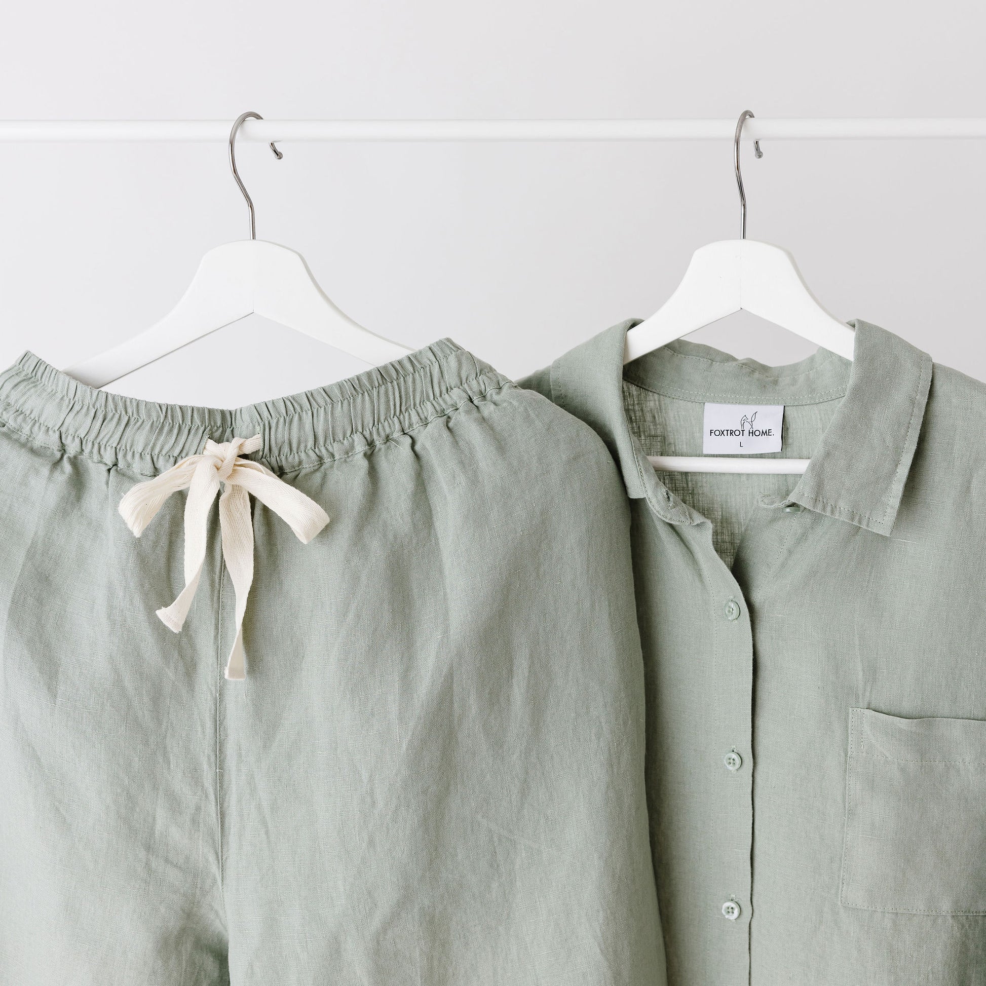 Foxtrot Home French Flax Linen Winter Pyjamas in Sage