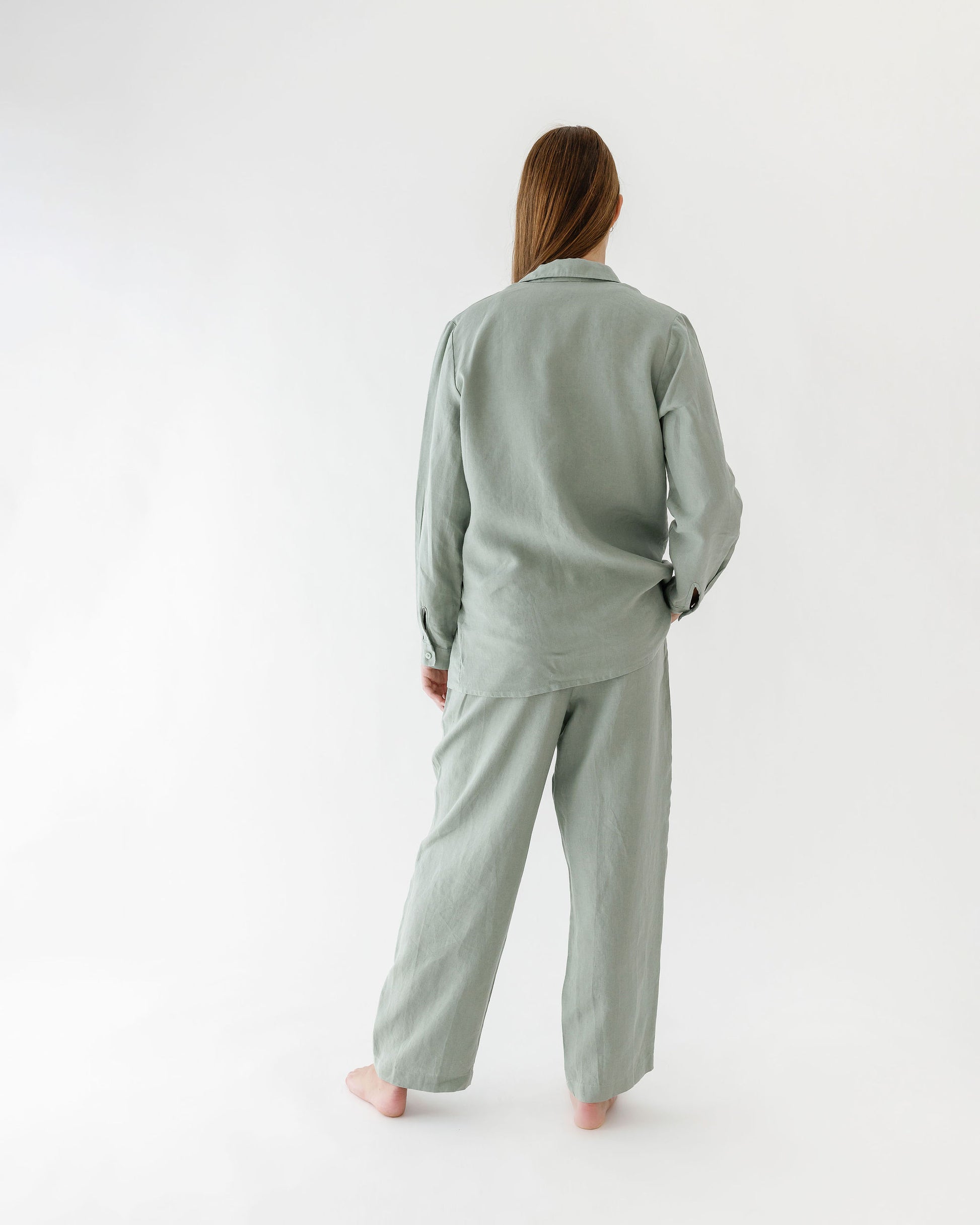 Foxtrot Home French Flax Linen Winter Pyjamas in Sage
